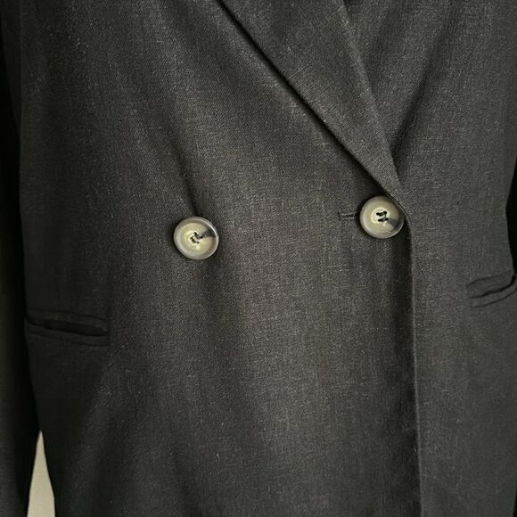 Halston Double-breasted Black Linen Blend Blazer Size M - Picture 13 of 15